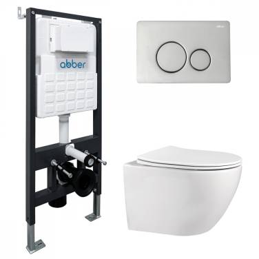 Комплект подвесной унитаз Abber Bequem AC1100 белый с инсталляцией AC0105 и кнопкой AC0121 хром