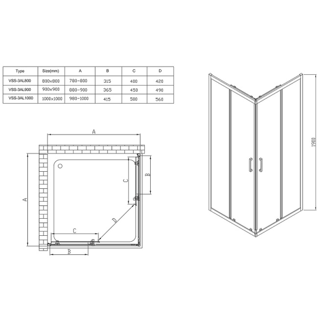 Vincea Alpha 100x100 VSS-3AL100CLB профиль Черный стекло прозрачное без поддона