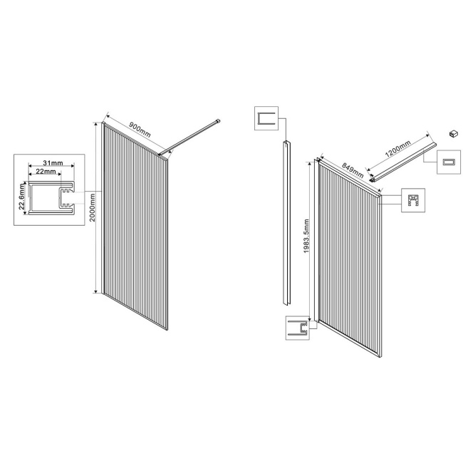 Vincea Walk-In HP Art VSW-1HP900FLB, 900*2000, черный матовый, стекло рифленое