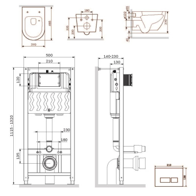 Комплект унитаза с инсталляцией AM.PM IS47038.801900 с клав Pro S черн мат с подвес унит Like Aquaspin с сид м/лиф