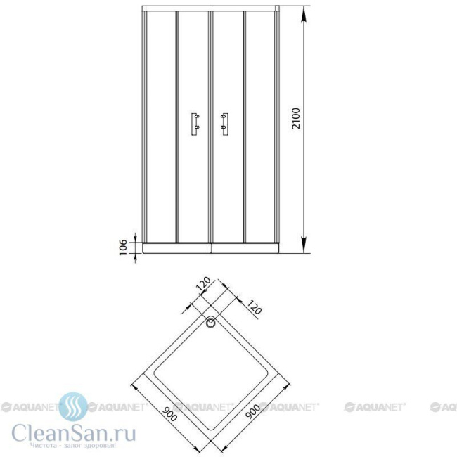 Aquanet Alfa Cube NAA1142 90x90, прозрачное стекло без поддона