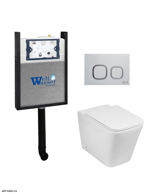 Комплект унитаза WeltWasser AMBERG 404 + GELBACH 002 GL-WT + AMBERG RD-WT кнопка белая