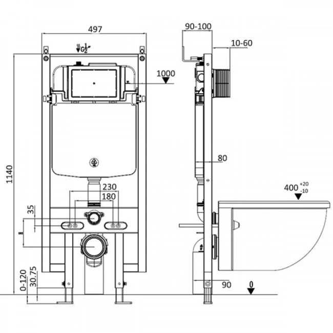 Комплект Weltwasser 10000011333 подвесной унитаз Merzbach 043 MT-BL + инсталляция Amberg 497 + кнопка Amberg RD-WT