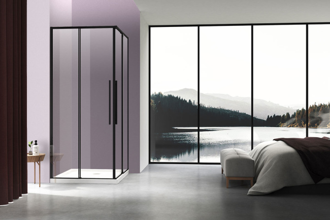 Vincea Slim-N VSS-4SN900CLB, 900*900, черный, стекло прозрачное