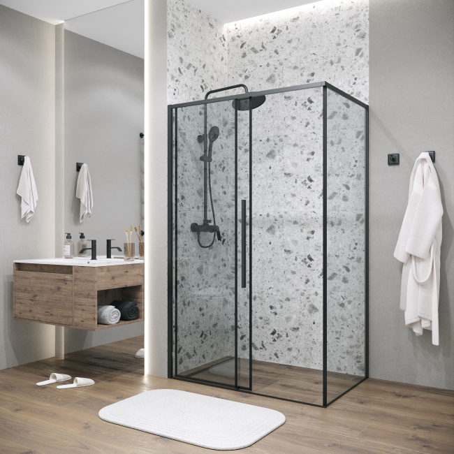 Grossman Galaxy 200.K33.01.100.21.00 (100х195) черный матовый,стекло прозрачное, 1 место