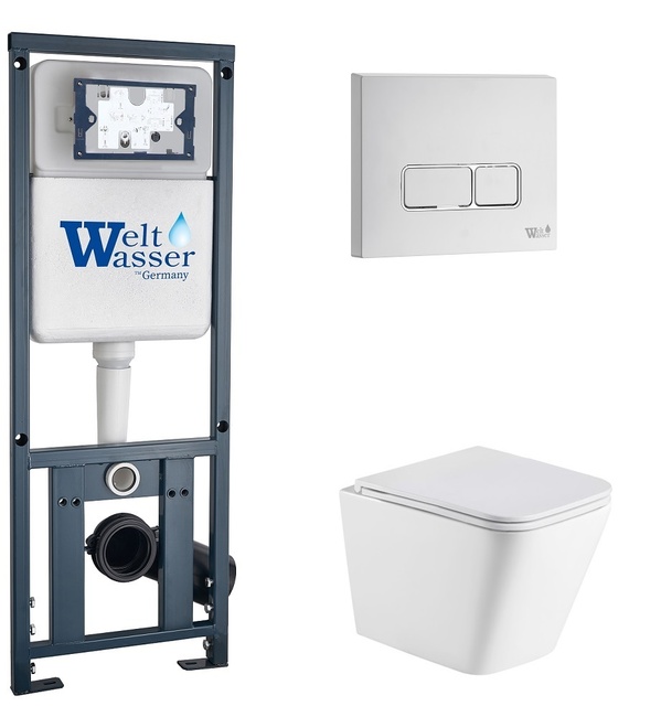Унитаз с инсталляцией WeltWasser MARBERG 410 + GELBACH 043 MT-WT + MAR 410 SE GL-WT белый матовый/кнопка белая