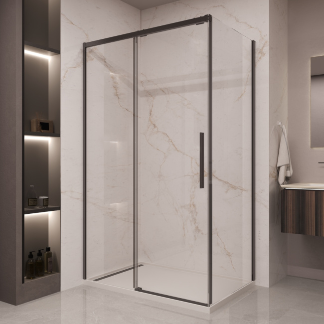 Vincea Stella VSR-1ST9011CLB, 1100*900, черный, стекло прозрачное