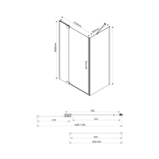 Vincea Extra VSR-1E101190CL, 1000/1100x900, хром, стекло прозрачное без поддона