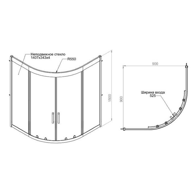 AM.PM Gem 90х90 W90G-401A090BT профиль Черный матовый стекло прозрачное без поддона