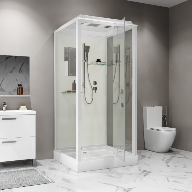 Niagara Standart ST90/15Q (90х90х215) квадрат,поддон 15см,распашная,проф.белый,3 места