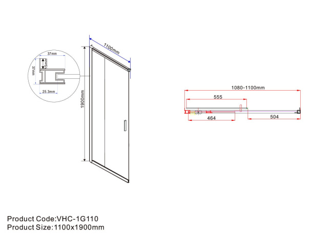 Vincea Garda VSS-1G8011CLB, 1100*800, черный, стекло прозрачное без поддона