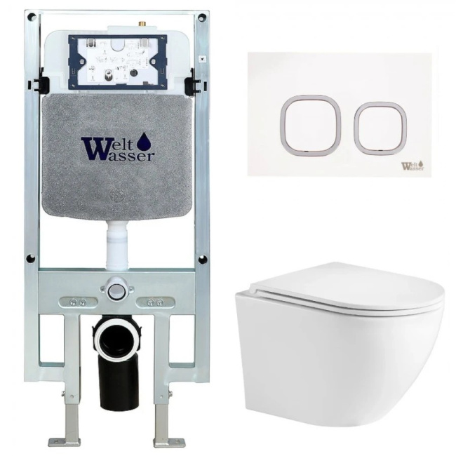 Комплект Weltwasser 10000011418 подвесной унитаз Merzbach 043 MT-WT + инсталляция Amberg 497 ST + кнопка Amberg RD-WT