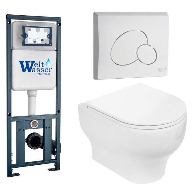 Комплект Weltwasser 10000010374 подвесной унитаз Erlenbach 004 GL-WT + инсталляция Marberg 410 + кнопка MAR 410 RD GL-WT