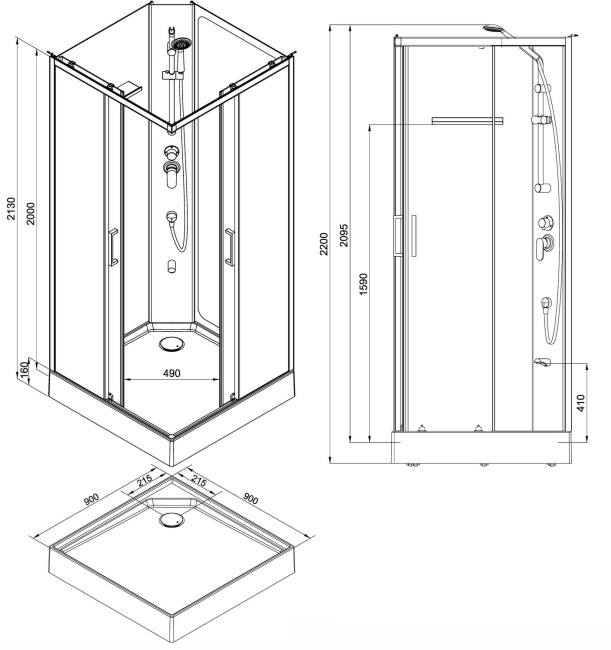 Aquanet Passion S 3.0 90x90, прозрачное стекло