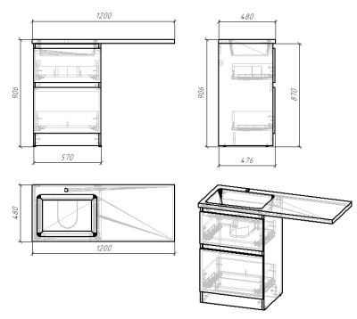 Grossman МАРСАЛ-60 под стиральную машину с 2-я ящ. белая (ум. МАРСАЛ-120)  