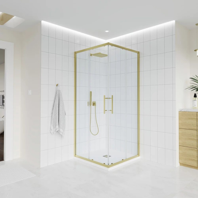 Veconi Evo 300 G, 800х800x1950, золото брашинг, прозрачное стекло