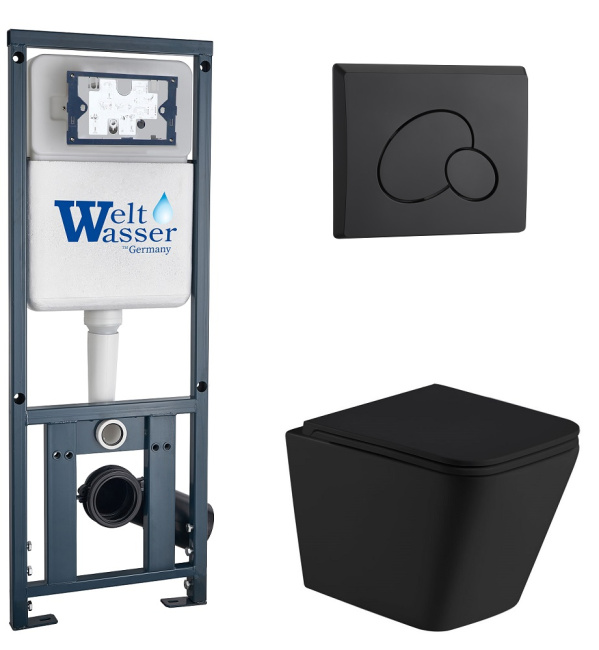 Унитаз с инсталляцией WeltWasser MARBERG 410 + GELBACH 043 MT-BL + MAR 410 RD MT-BL черный матовый/кнопка черная