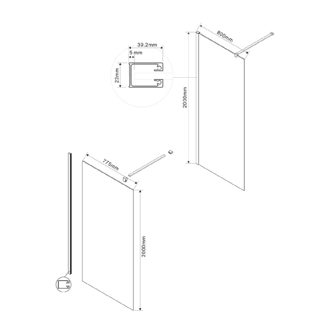 Vincea Walk-In VSW-1H800CGB, 800x2000, черный матовый, стекло тонированное