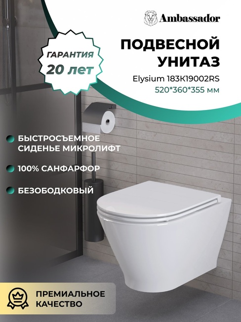 Ambassador Elysium 183K19002RS (520*360*355) подвесной безободковый, 2 места