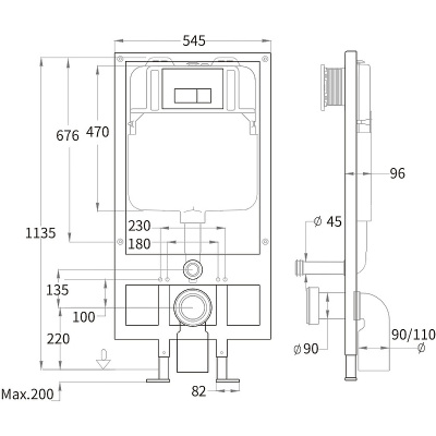 Унитаз с инсталляцией WeltWasser BAMBERG 545+SALZBACH 043 GL-WT+BAMBERG BL белый/кнопка черная, безободковый, с крышкой микролифт, слив торнадо