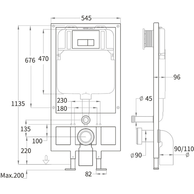 Унитаз с инсталляцией WeltWasser BAMBERG 545+SALZBACH 043 GL-WT+BAMBERG BL белый/кнопка черная, безободковый, с крышкой микролифт, слив торнадо